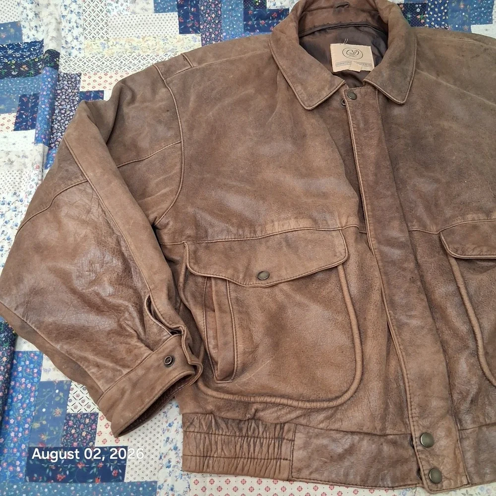 Vintage 90s Georgetown Leather Design Mens XL Brown Patina Aviator Bomber Jacket